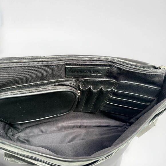 Kenneth Cole Black Leather Briefcase Laptop Bag Removable Crossbody Strap - Picture 12 of 16